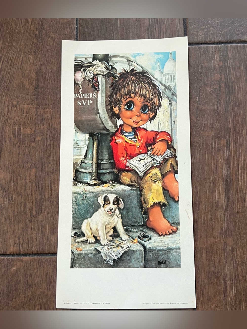French Vintage Michel T. Krisarts Big Eye Poulbot 'Le Dresseur' Print Unframed
